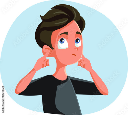 Indifferent Teen Boy Covering His Ears