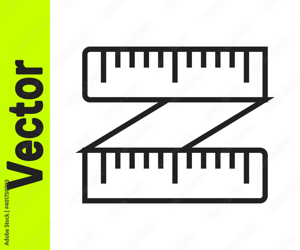 Black line Tape measure icon isolated on white background. Measuring tape. Vector Illustration. Black line Tape measure icon isolated on white background. Measuring tape. Vector Illustration.