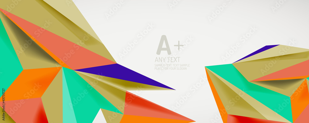 Vector triangle geometric backgrounds. Low poly 3d shape on light backdrop. Vector illustration for covers, banners, flyers and posters and other designs Vector triangle geometric backgrounds. Low poly 3d shape on light backdrop. Vector illustration for covers, banners, flyers and posters and other designs