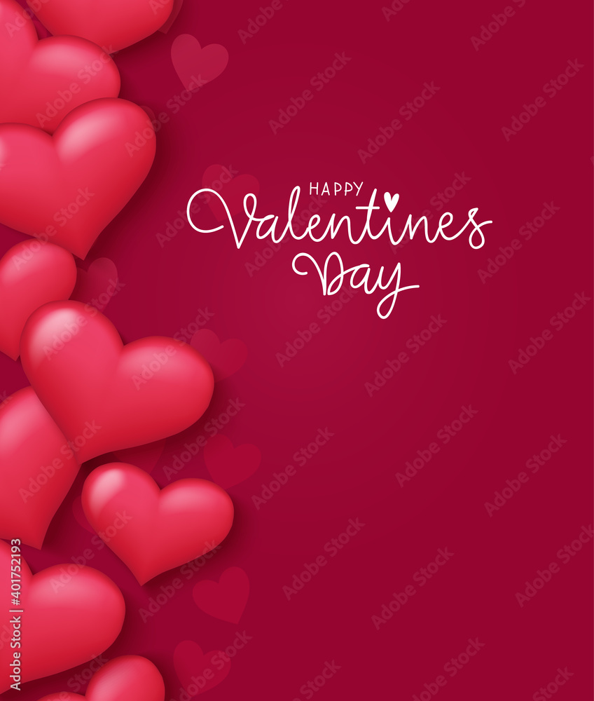 Valentines day design template. Red background with red heart. Happy Valentines Day calligraphic lettering. Vector illustration