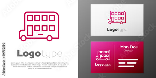 Logotype line Double decker bus icon isolated on white background. London classic passenger bus. Public transportation symbol. Logo design template element. Vector.
