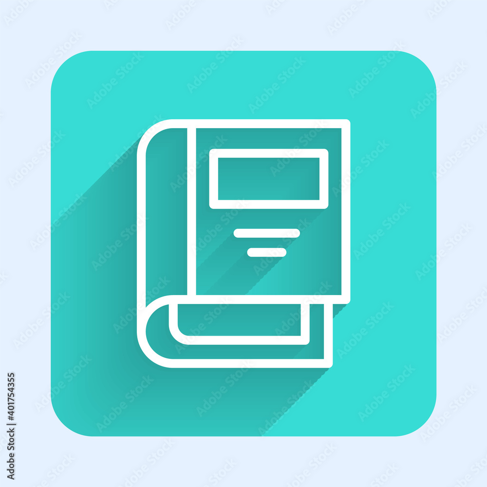 White line History book icon isolated with long shadow. Green square button. Vector. White line History book icon isolated with long shadow. Green square button. Vector.
