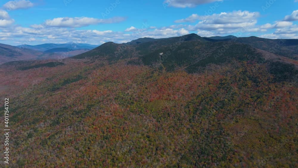 White Mountain National Forest and Pemigewasset River valley fall foliage on Kancamagus Highway at Lincoln Woods aerial view, Town of Lincoln, New Hampshire NH, USA. White Mountain National Forest and Pemigewasset River valley fall foliage on Kancamagus Highway at Lincoln Woods aerial view, Town of Lincoln, New Hampshire NH, USA.