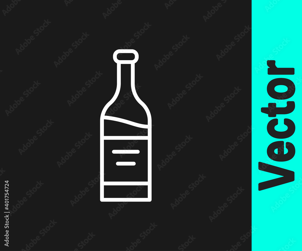 White line Bottle of wine icon isolated on black background. Vector. White line Bottle of wine icon isolated on black background. Vector.