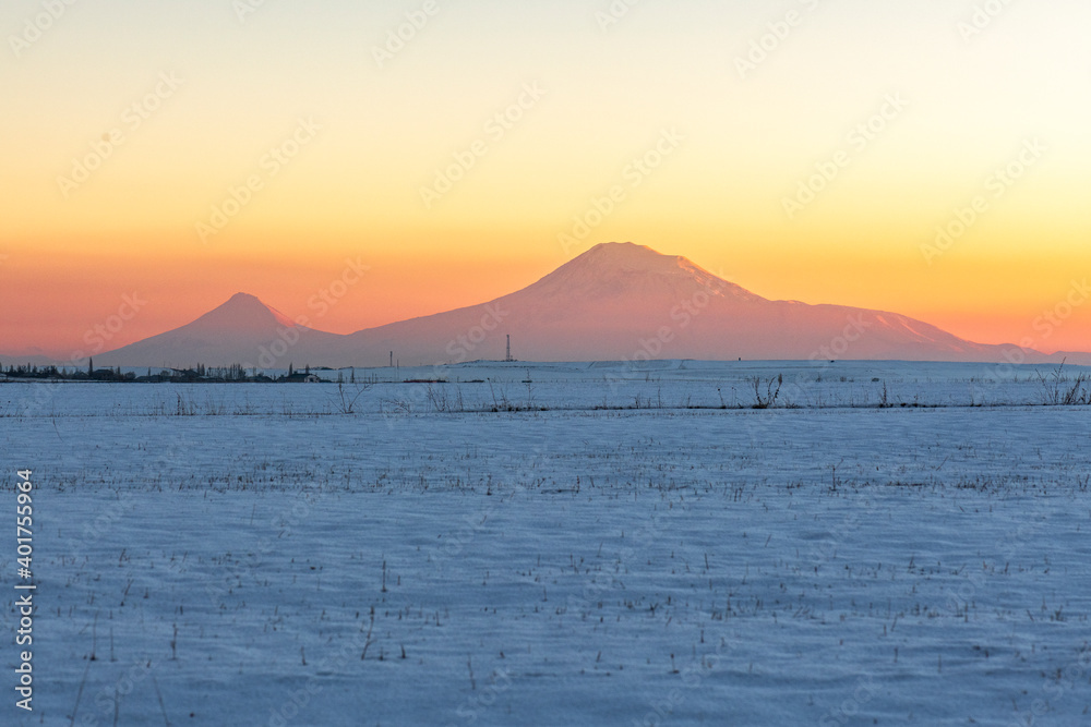 sunset view of mountain Ararat