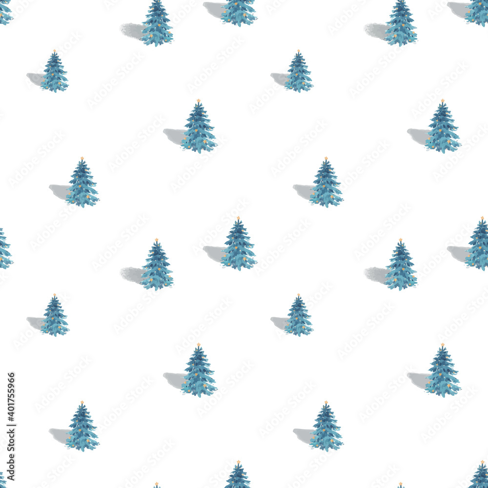 Obraz premium Beautiful vector seamless pattern with watercolor christmas fir tree. Stock illustration.