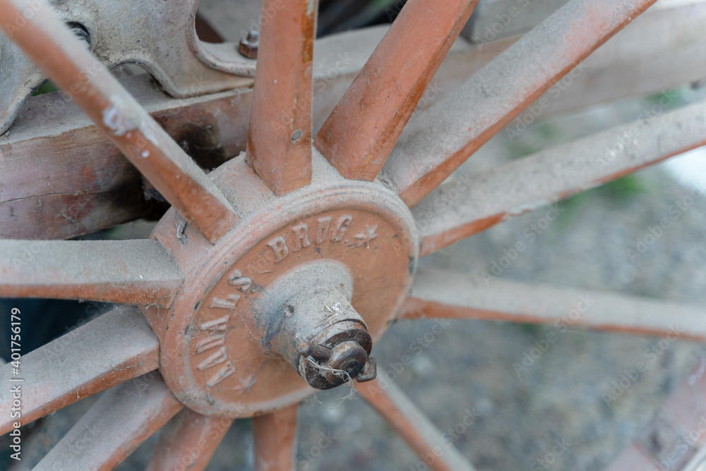 wooden wheel on old sowing machine wooden wheel on old sowing machine