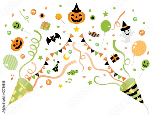 ハロウィンの2つのクラッカーとジャック・オ・ランタン