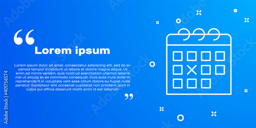 White line Calendar fitness icon isolated on blue background. Training schedule. Vector.