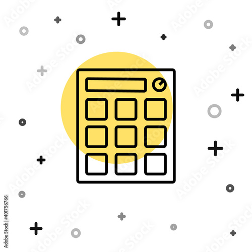 Black line Drum machine music producer equipment icon isolated on white background. Random dynamic shapes. Vector.
