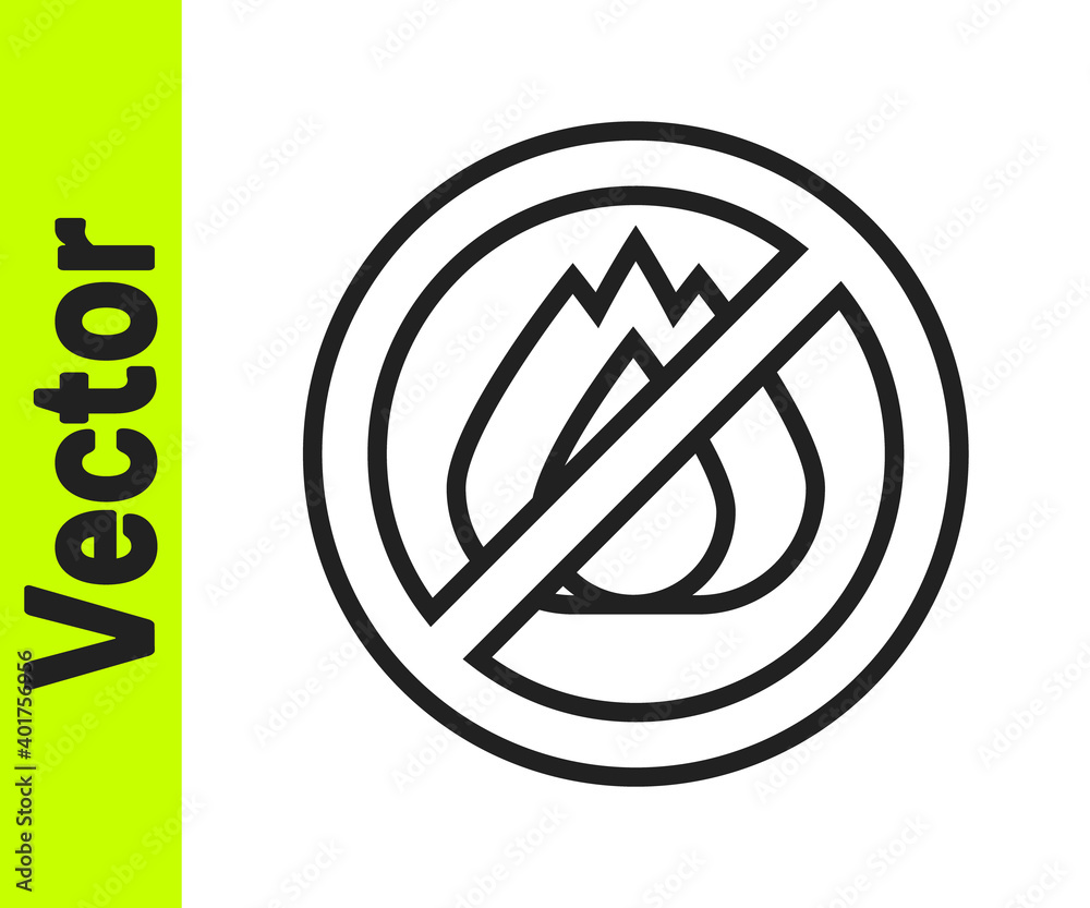 Black line No fire icon isolated on white background. Fire prohibition and forbidden. Vector. Black line No fire icon isolated on white background. Fire prohibition and forbidden. Vector.