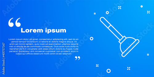 White line Rubber plunger with wooden handle for pipe cleaning icon isolated on blue background. Toilet plunger. Vector.