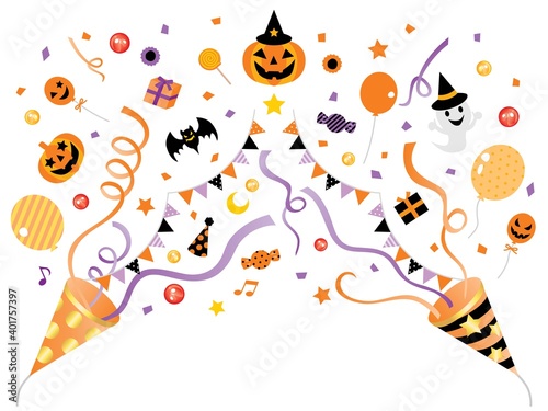 ハロウィンの2つのクラッカーとジャック・オ・ランタン