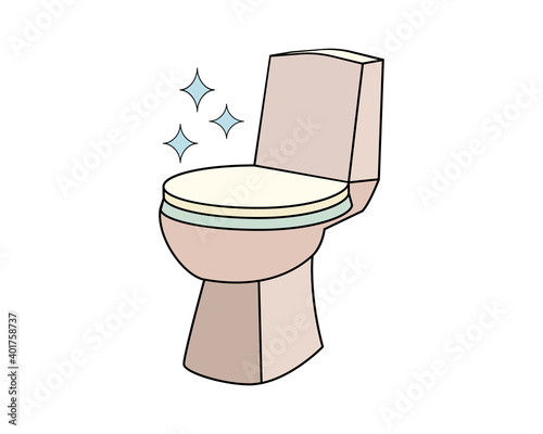 Shiny sparkling toilet bowl with stars. Outline icon, isolated on white background. Vector illustration.