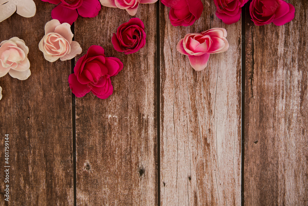 Wooden valentine background with roses Wooden valentine background with roses