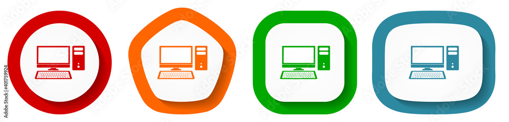 Computer, desktop vector icon set, flat design buttons on white background Computer, desktop vector icon set, flat design buttons on white background
