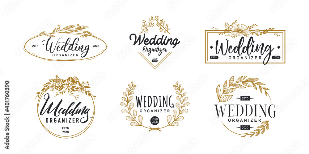 Obraz premium Floral wedding logo set template