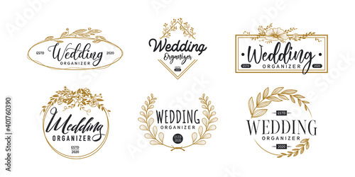Floral wedding logo set template
