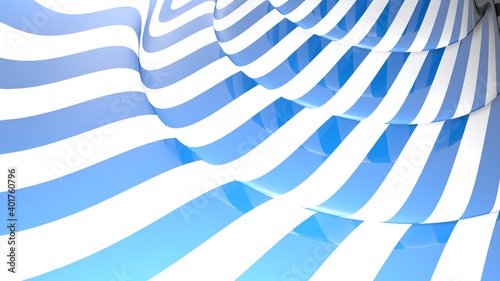 Abstract background with waving blue and white stripes - 3D rendering illustration
