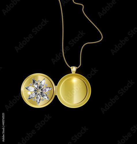 black background and jewel pendant medallion star with golden chain