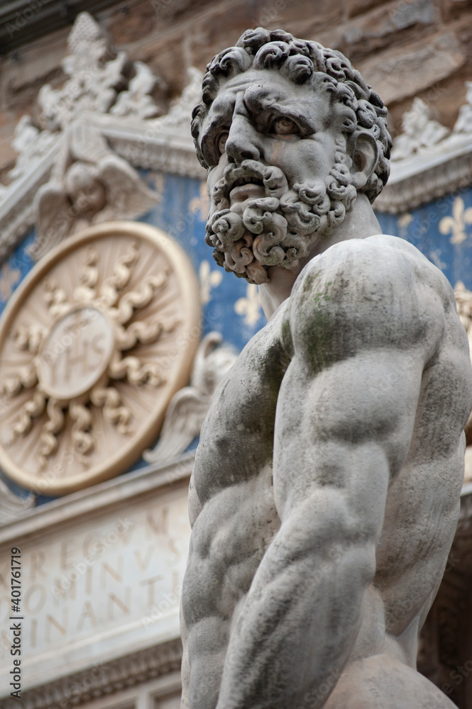 Hercules statue (detail) at the entrance of Palazzo Vecchio, Piazza della Signoria, Florence.