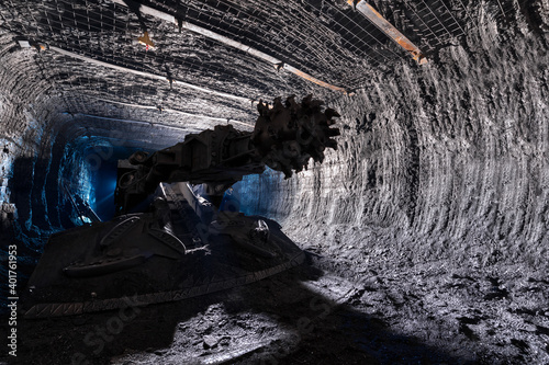Canvas Print Shearer drill head in a coal mine