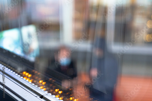 Wallpaper Mural Defocus, background. people communicate in masks Torontodigital.ca