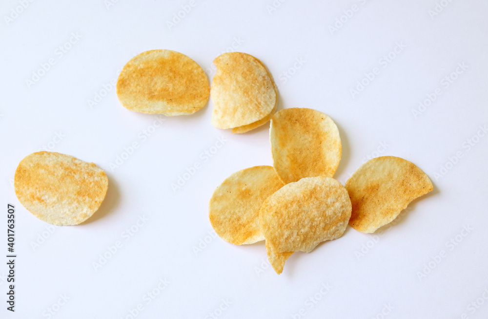 potato chips isolated on white background. snack potato chips isolated on white background. snack