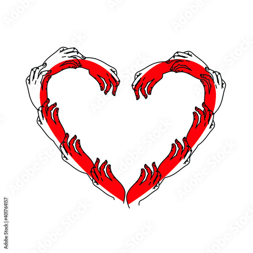 Many hands forming the frame in the shape of a heart.