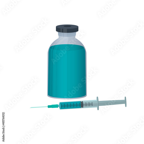 Vaccine. Syringe with ampoule, vector illustration