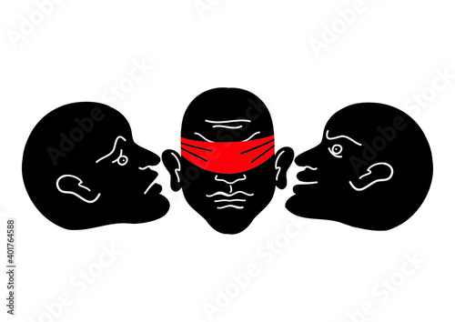 Man who ill on schizophrenia have two head twin isolated on white vector illustration. The concept of a split personality. 