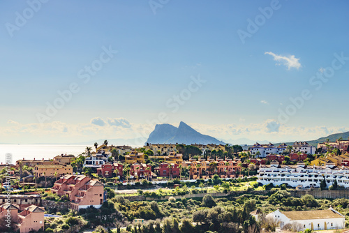 Spanish coast and Gibraltar rock on horizon photo