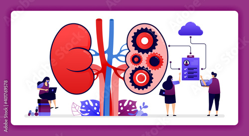 design illustration for kidney disease and treatment. Storage of internal organ and kidney health data in the cloud. Design can use for website, web, landing page, banner, mobile apps, ui ux, poster