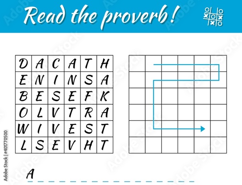 Read the proverb. Educational game for kids. Write the result