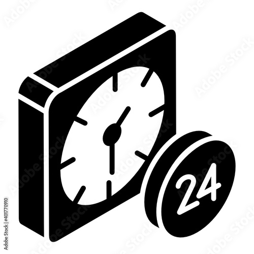 
24 hours service glyph isometric icon, customer support 
