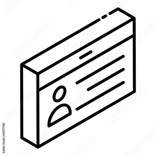 
Glyph isometric icon of user account, user identification 
