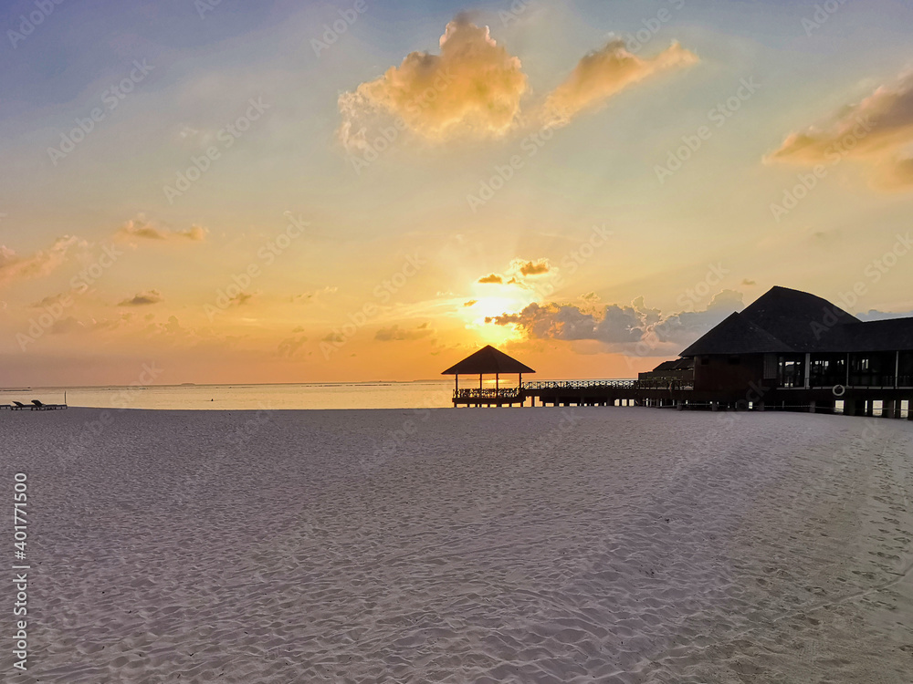 Beautiful sunset on an island in the Maldives Beautiful sunset on an island in the Maldives