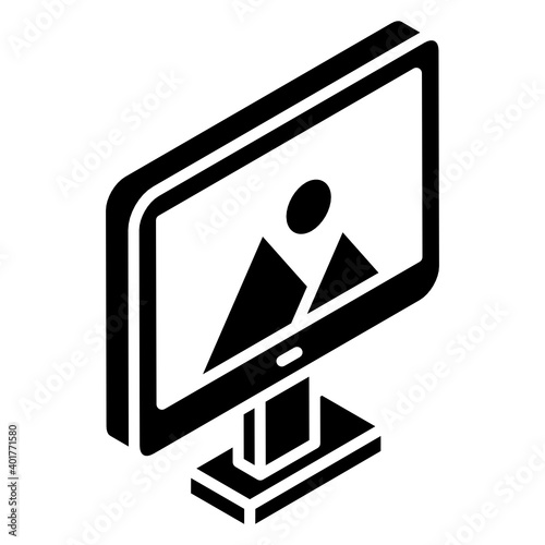 
Hilly landscape denoting screen wallpaper in glyph isometric icon
