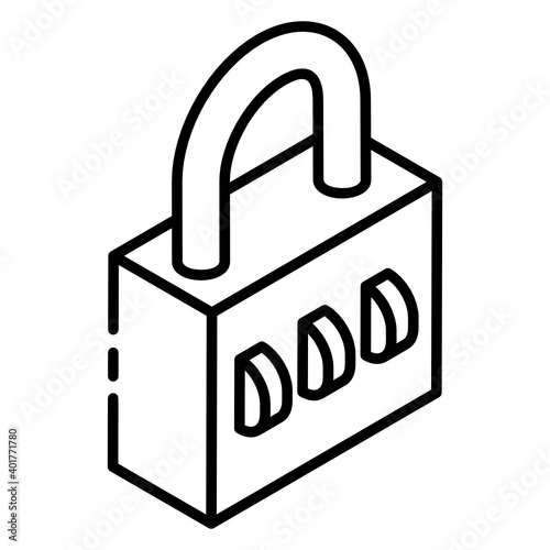 
Encryption tool, glyph isometric icon of padlock 
