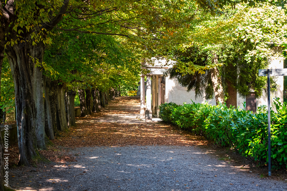 Natural foothpath around the chapels of the Sanctuary of Sacro Monte di Orta (Piedmont, Northern Italy). Visited by several pilgrims every years, it's dedicated to St. Francis of Assisi.