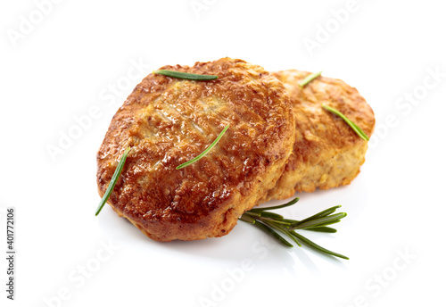 Delicious homemade cutlets isolated on white.
