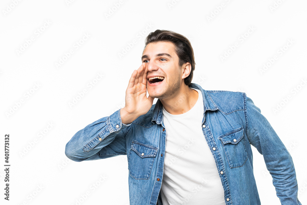 Attractive young man shouting isolated on white background Attractive young man shouting isolated on white background