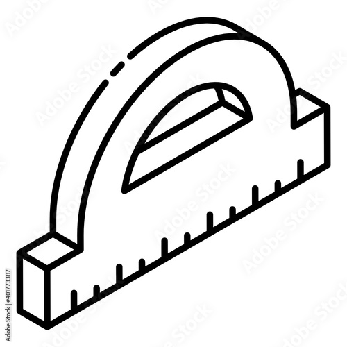 
D shape ruler commonly known as protractor, glyph isometric icon
