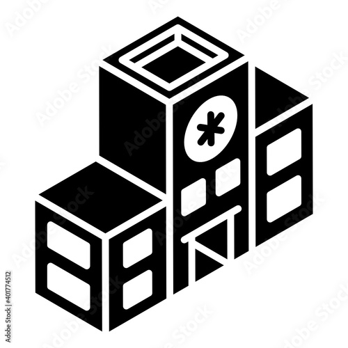 
Hospital building in glyph isometric icon 

