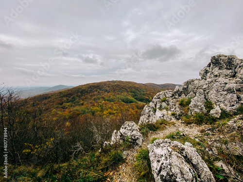 Kalnik mountain in Prigorje, Croatia (near Križevci city). The view from the top of the mountain on the valley.