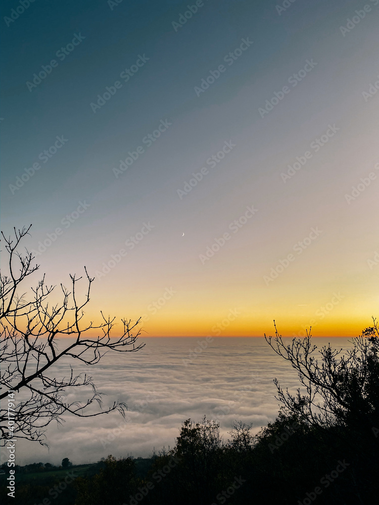 Kalnik mountain in Prigorje, Croatia (near Križevci city). The view from the top of the mountain, above the clouds.