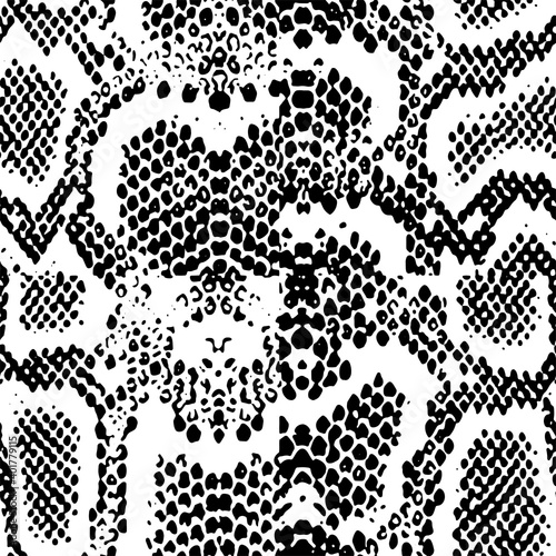 Full Seamless Ornamental Snake Animal Skin Pattern Vector. Black and white snake leather design for textile fabric print. Snake leather pattern for bag, shoes, tight, dress and fabric printing. photo