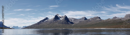 Landscape Greenland, beautiful Nuuk fjord, ocean with mountains background