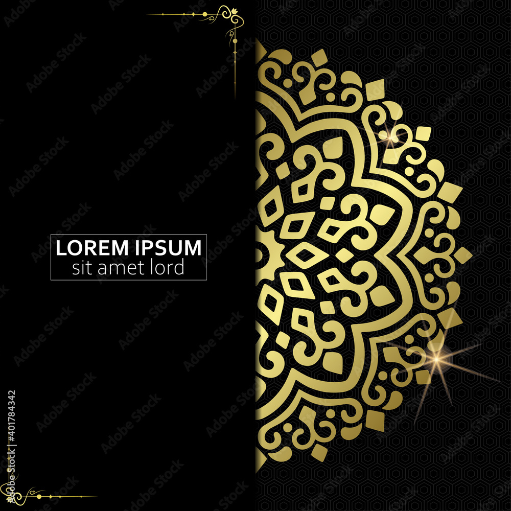 Fototapeta premium Luxury gold mandala ornate background for wedding invitation, book cover with mandala element style premium vector