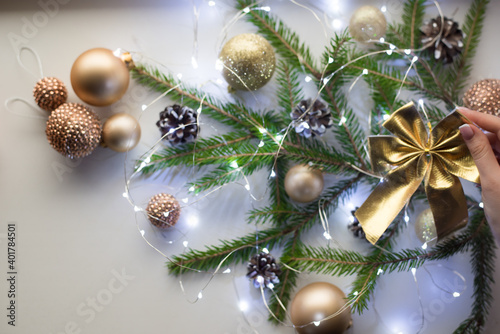 beautiful golden christmas toys background © vandame